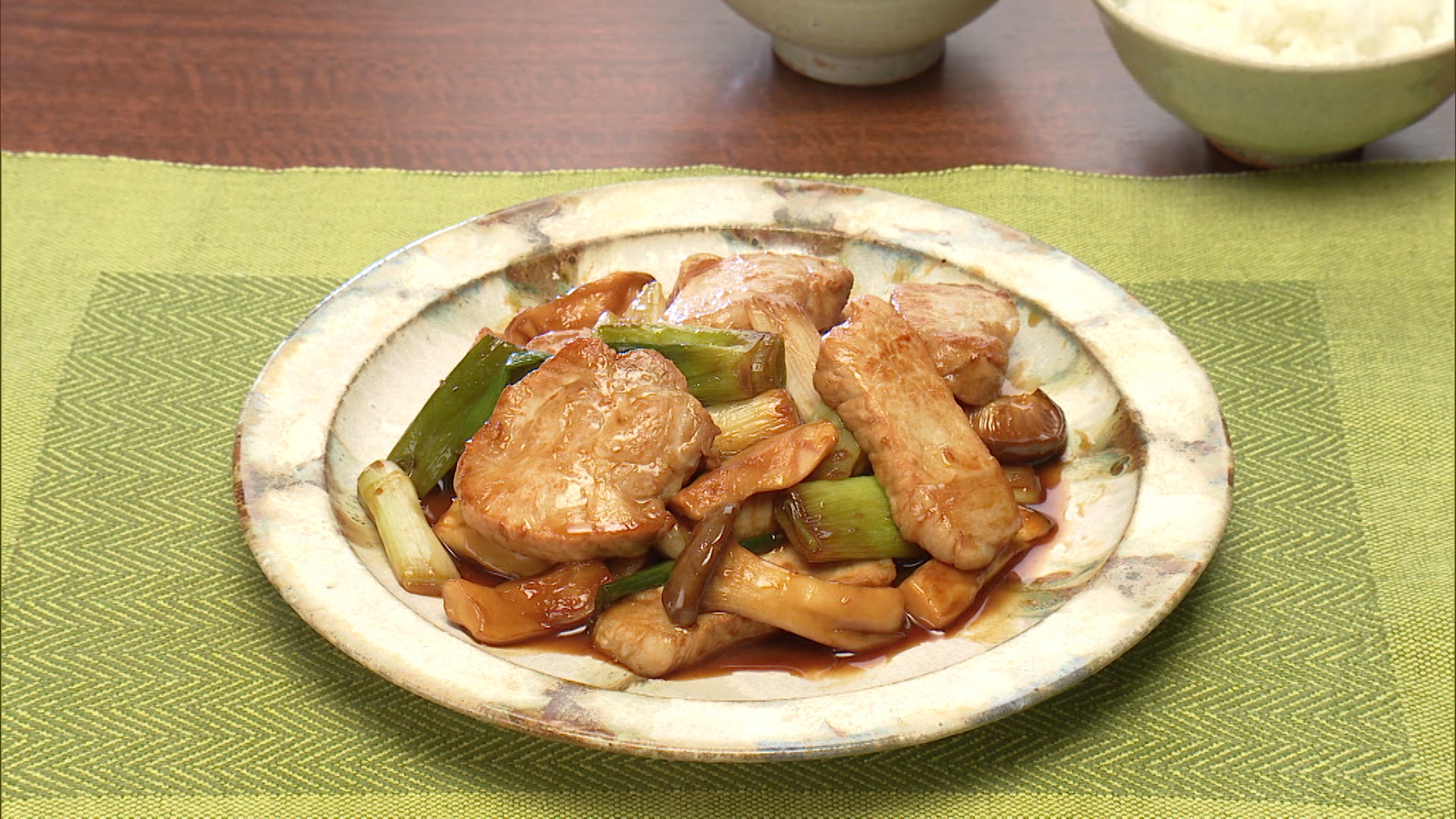 豚ロースとねぎの黒酢照り焼き