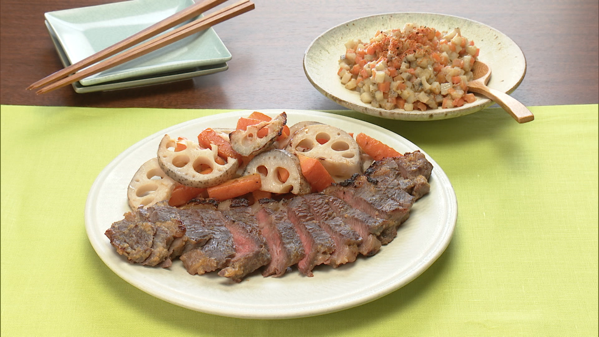 牛肉のみそ漬け焼き／みそ床の根菜そぼろ